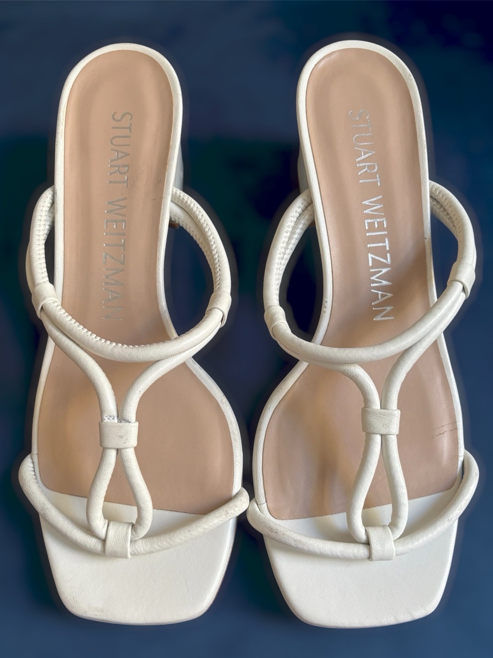 Stuart Weitzman White Leather Strappy Block Heel Sandals Size 8.5
